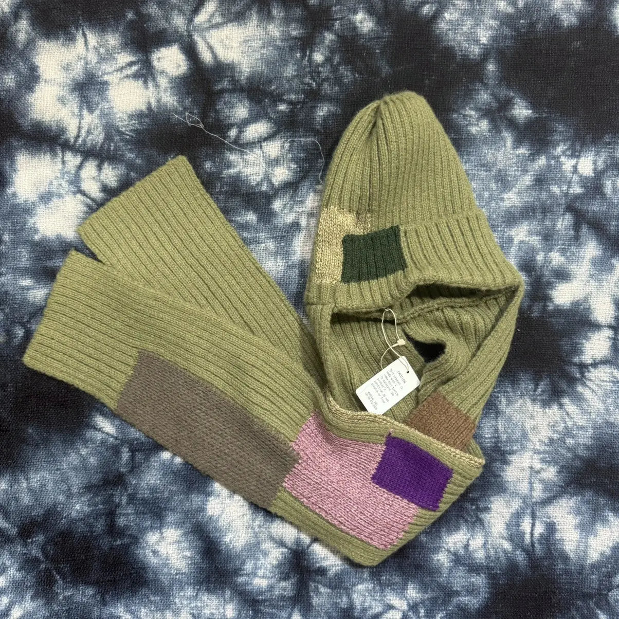 KAPITAL Autumn and Winter Warm Two-in-One Patch Knitted Beanie Scarf