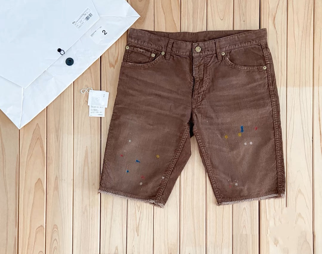 VISVIM 23SS FLUXUS03 Nakamura casual loose ink-splashed corduroy work shorts