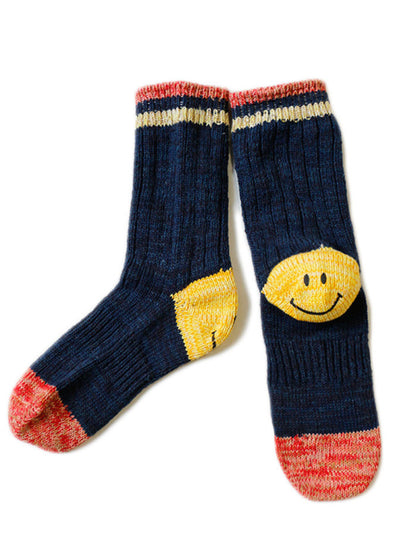 KAPITAL Hirata Kazuhiro colorblock print smiley face cotton blend high-top casual sports socks