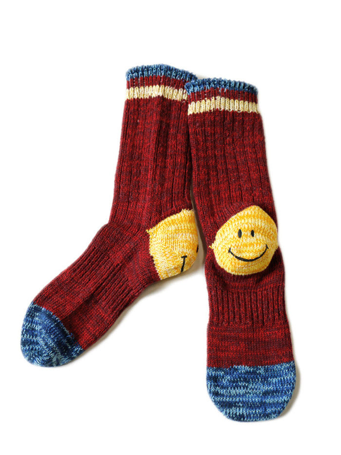 KAPITAL Hirata Kazuhiro colorblock print smiley face cotton blend high-top casual sports socks