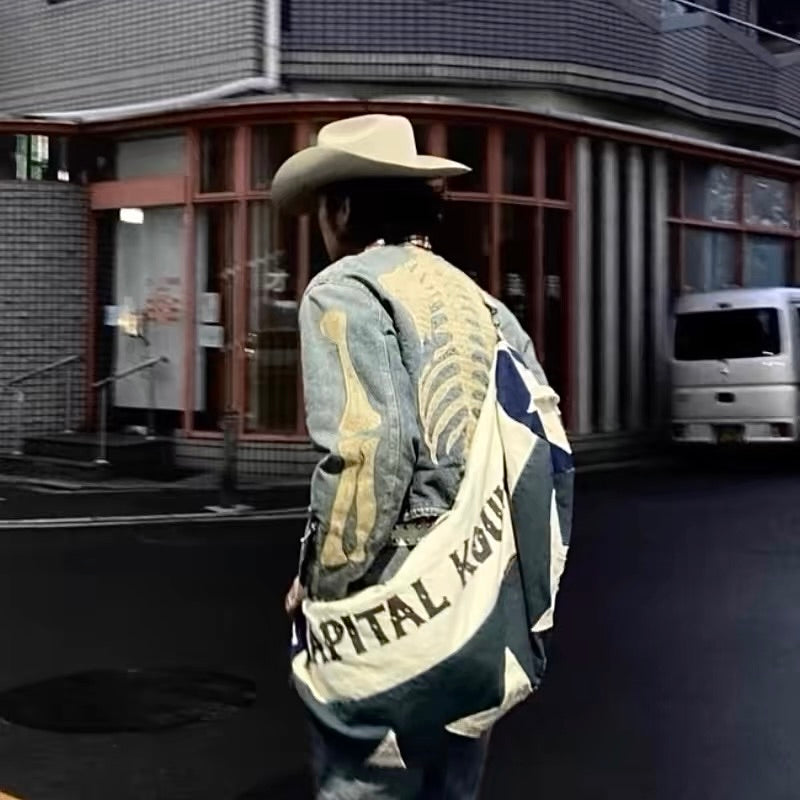 KAPITAL Hirata Kazuhiro bone embroidered denim jacket