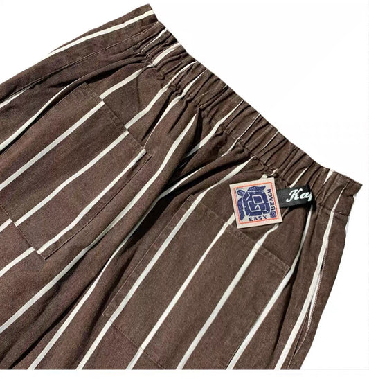 KAPITAL Kazuhiro Hirata cotton and linen striped belt adjustable casual trousers