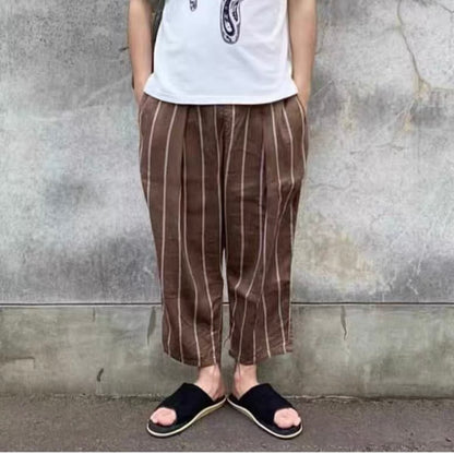 KAPITAL Kazuhiro Hirata cotton and linen striped belt adjustable casual trousers