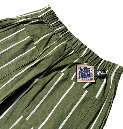 KAPITAL Kazuhiro Hirata cotton and linen striped belt adjustable casual trousers