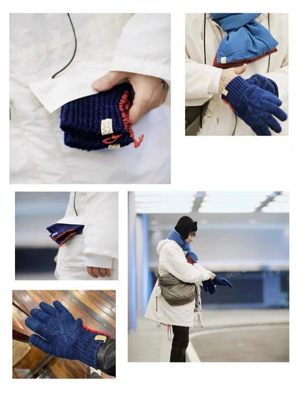 VISVIM KNIT GLOVE N.D. Limited edition knitted wool blue dyed gloves