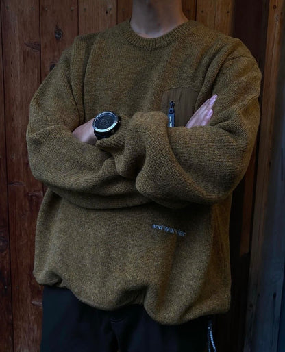 and wander shetland wool crewneck technical sweater