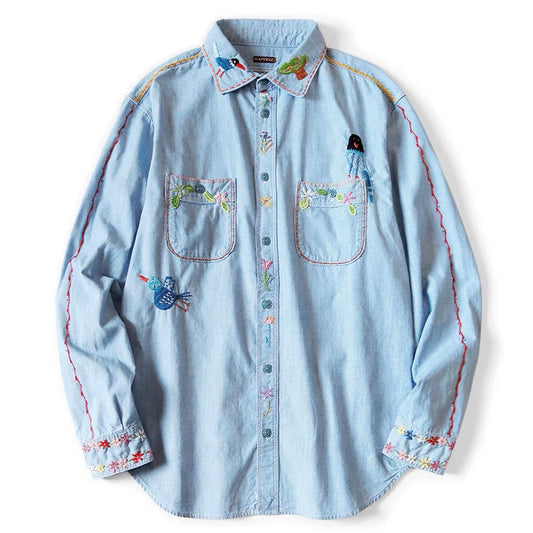 KAPITAL Oxford Embroidered Lapel Long Sleeve Shirt Jacket