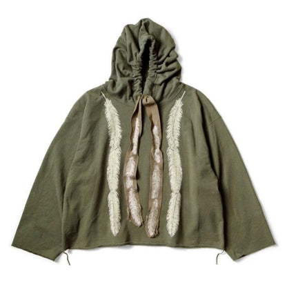 KAPITAL 24AW feather print embroidery loose pullover hoodie