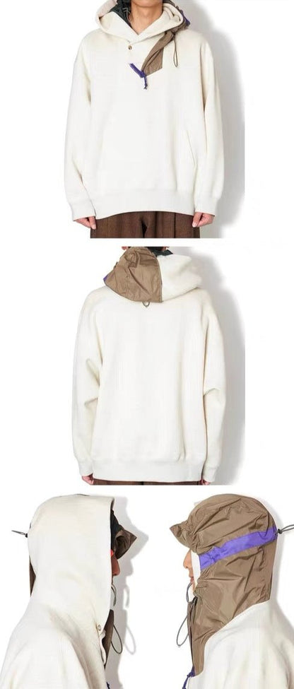 KOLOR Colorblock Cotton Nylon Stitching Irregular Hooded Sweatshirt