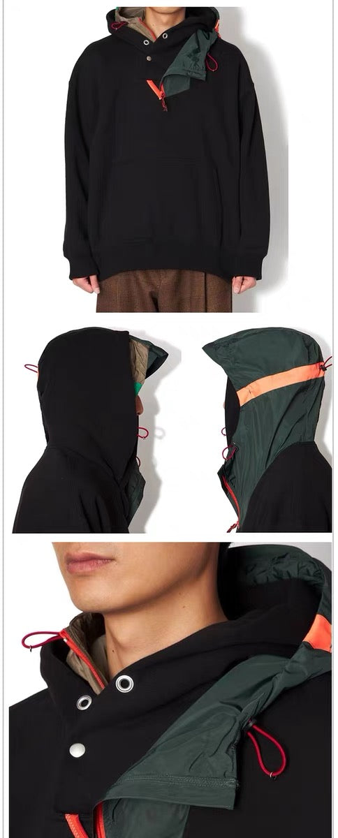 KOLOR Colorblock Cotton Nylon Stitching Irregular Hooded Sweatshirt