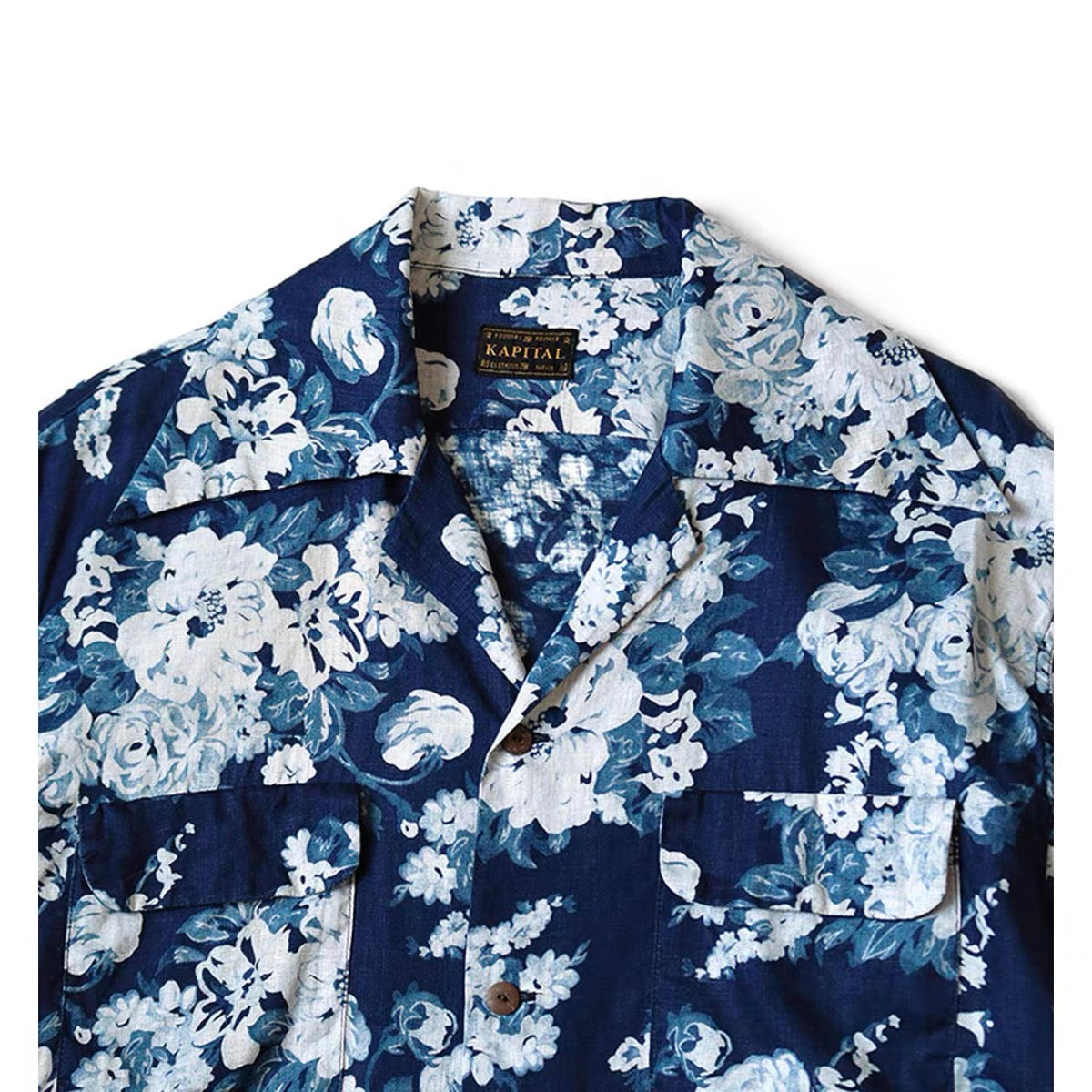 KAPITAL 24AW discharge-dyed blue flower button-down shirt