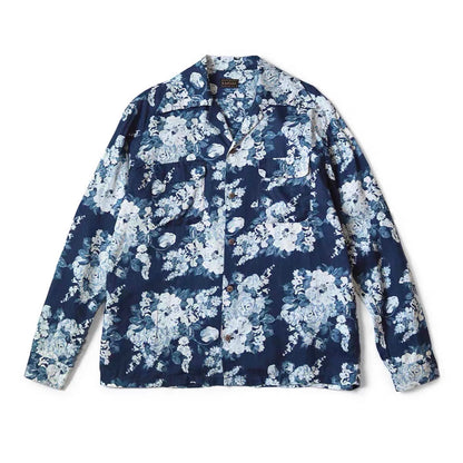 KAPITAL 24AW discharge-dyed blue flower button-down shirt