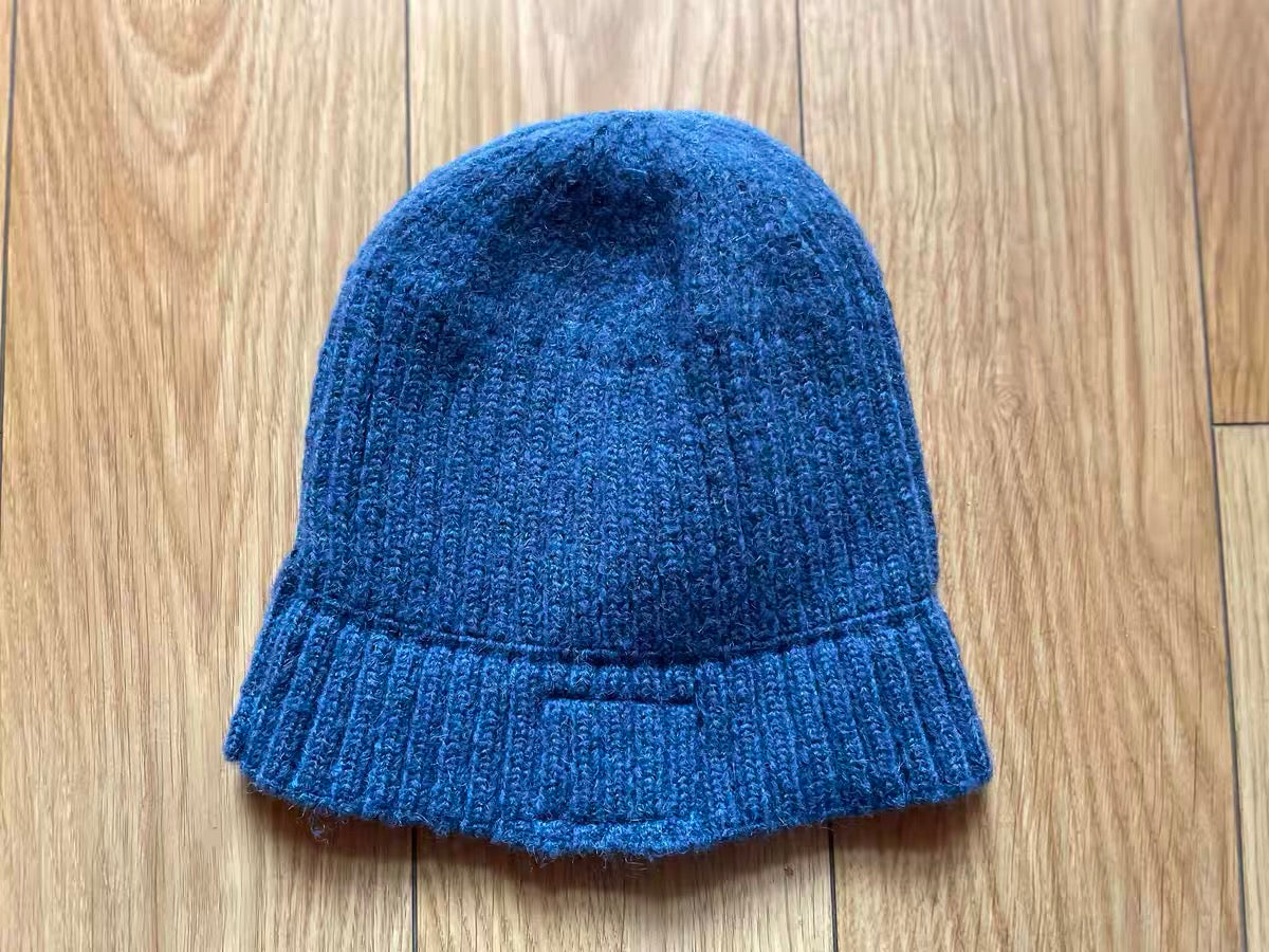 Blue dyed ancient cloth label KOFU patch beanie wool melon hat