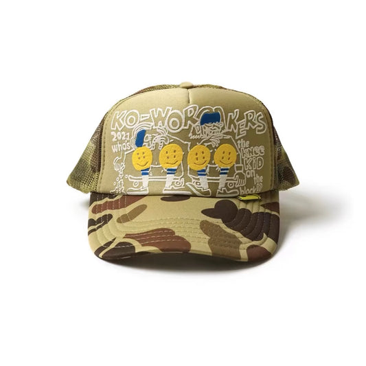 KAPITAL Hirata Kazuhiro camouflage foam print smiley mesh baseball cap