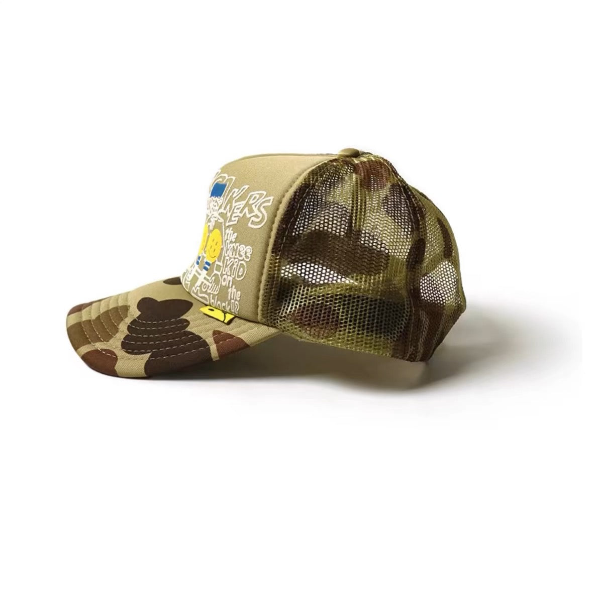 KAPITAL Hirata Kazuhiro camouflage foam print smiley mesh baseball cap