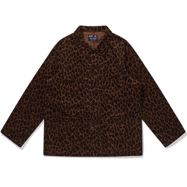 JELADO 24AW corduroy leopard print loose long-sleeved jacket