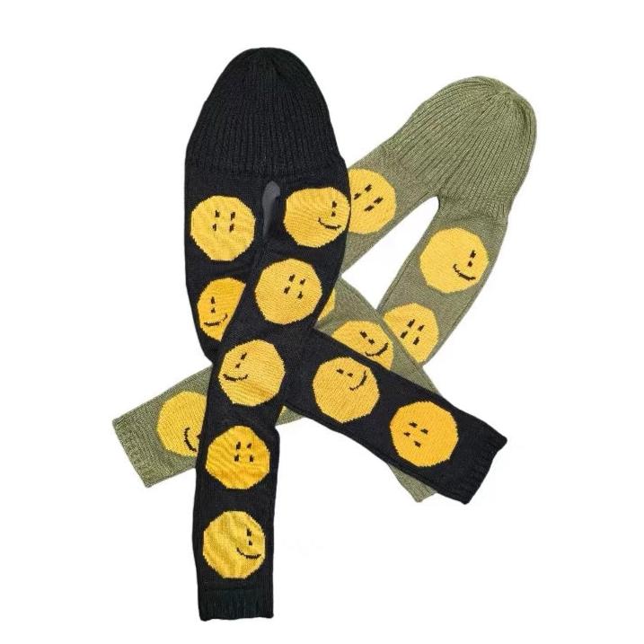 Kapital smiley face hat scarf knitted jacquard beanie unisex