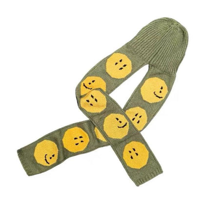 KAPITAL smiley face hat scarf knitted jacquard beanie unisex