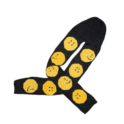 Kapital smiley face hat scarf knitted jacquard beanie unisex