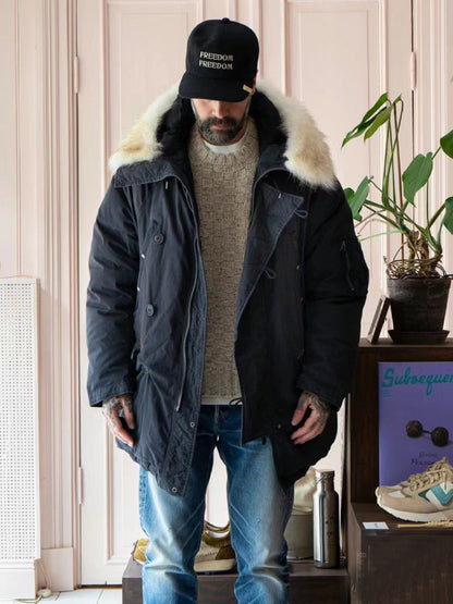 VISVIM FIL valdez down coat wolf fur collar mud-dyed washed white goose down jacket