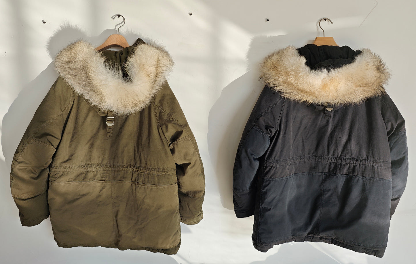 VISVIM FIL valdez down coat wolf fur collar mud-dyed washed white goose down jacket