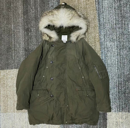 VISVIM FIL valdez down coat wolf fur collar mud-dyed washed white goose down jacket