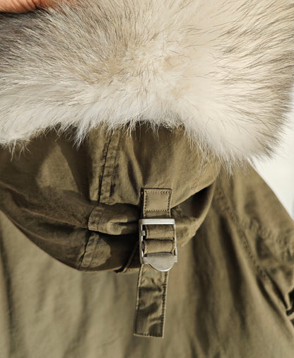 VISVIM FIL valdez down coat wolf fur collar mud-dyed washed white goose down jacket