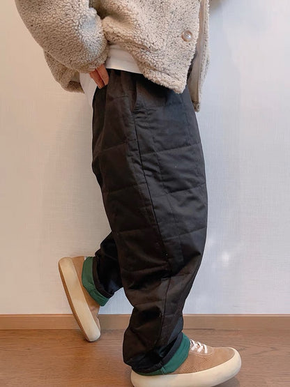 Quilted cotton thickened color clashing warm cotton pants