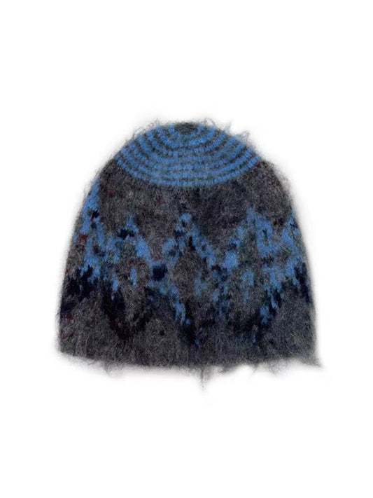 Snowflake mohair cold hat vintage jacquard color clash hat