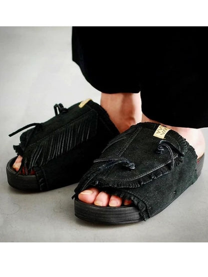 visvim CHRISTO tasseled cowhide heightened breathable suede slippers