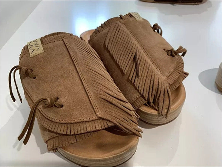 visvim CHRISTO tasseled cowhide heightened breathable suede slippers