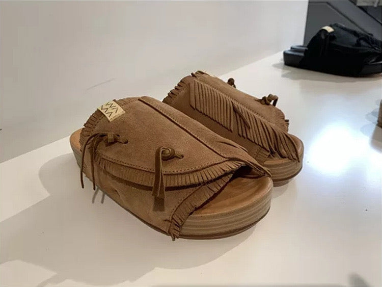 visvim CHRISTO tasseled cowhide heightened breathable suede slippers