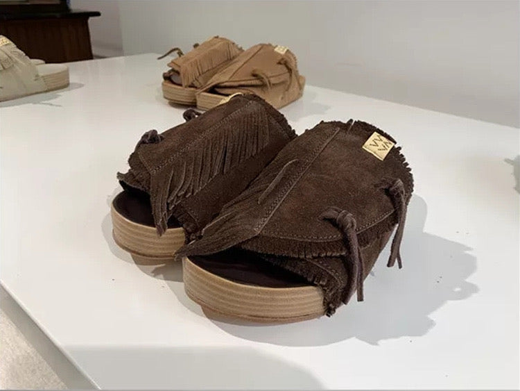 visvim CHRISTO tasseled cowhide heightened breathable suede slippers