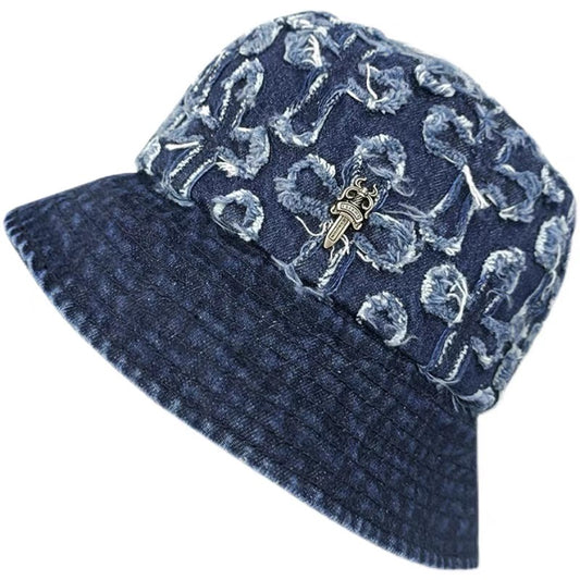 Fisherman hat CH denim old basin hat female couple cross metal bucket hat