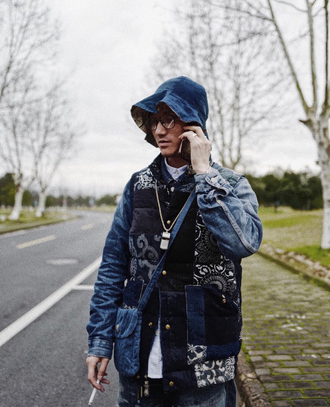 Blue dyed TULIPA HAT KOFU SPOT bucket hat INDIGO PATTERN visvim