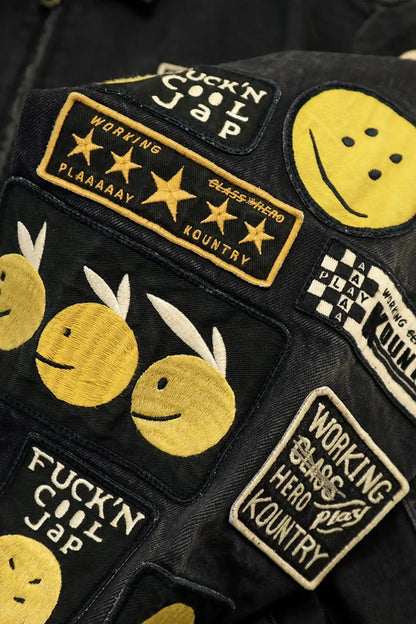 KAPITAL 24SS Smiley Face Denim Patch Embroidery Removable Lining Jacket